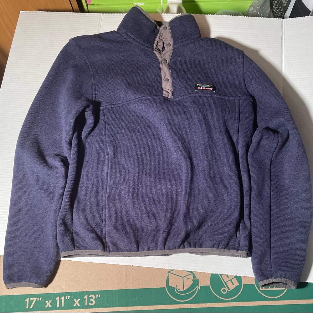 LL Bean Blue Fleece Sweater Pullover Size Men's Small 1/4 Snap Outdoors